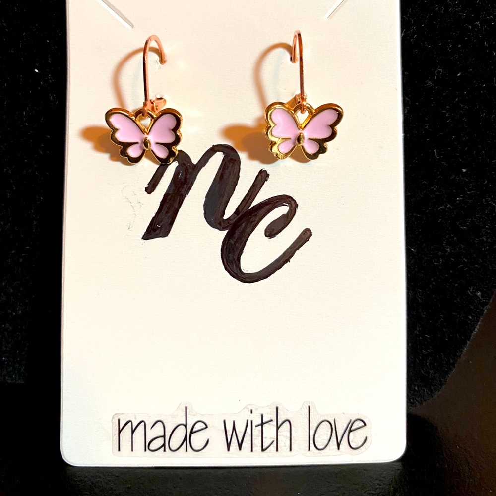 Rose Gold Pink Butterfly Charms Earrings
